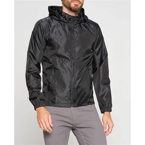 mens water resistant windbreaker zip  hooded lightweight casual rain jacket black