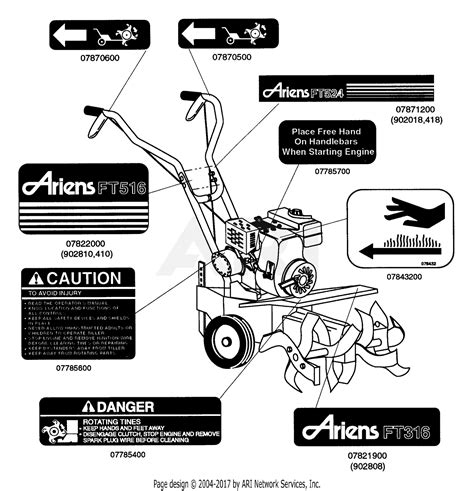 ariens    ft hp bs  front tine tiller parts diagram  decals