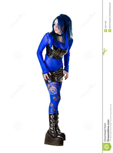 Cyber Goth Girl With Blue Hair Looks Around Stock Images