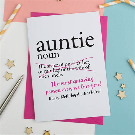 personalised aunty auntie or aunt birthday card by a is for alphabet