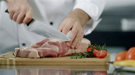 chef hands cutting meat slice  kitchen stock footage sbv  storyblocks