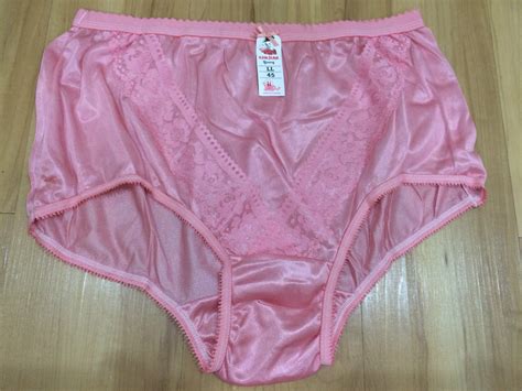 lacy vintage style silky nylon gusset lacy panties briefs pink hi
