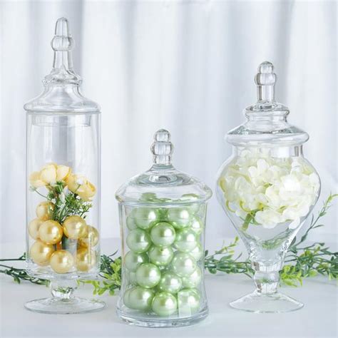 Set Of 3 Glass Apothecary Candy Jars With Lids 9 13 14