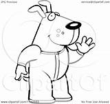 Waving Pajamas Footie Dog Clipart Cartoon Outlined Coloring Vector Thoman Cory Royalty sketch template
