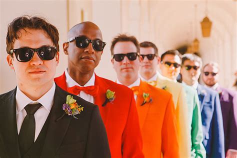 multicolored groomsmen suits 30 over the rainbow wedding ideas
