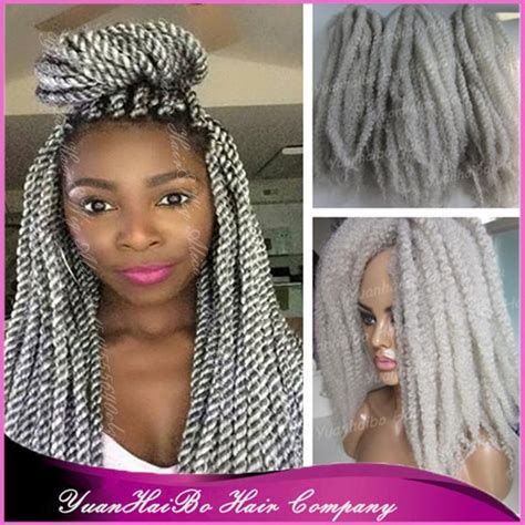 stock 20 folded gray afro kinky twists synthetic silver grey color