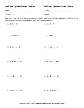 algebra  solving multi step equations partner problems  amazing