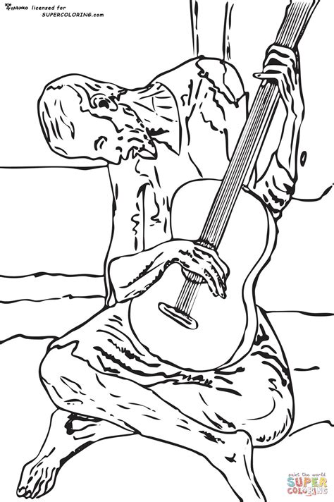 guitarist  pablo picasso coloring page  printable