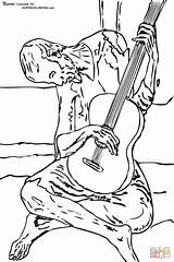 Picasso Coloring Pages Pablo Blue Guitar Guitarist Old Printable Para Drawing Paintings Painting Color Supercoloring Cuadros Arte Cubism Colorear Obras sketch template