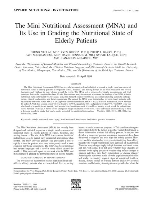 mini nutritional assessment malnutrition geriatrics