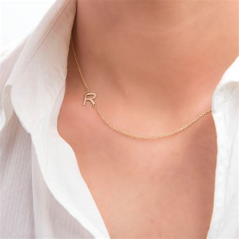 initial necklace sideways initial letter  gold asymmetrical