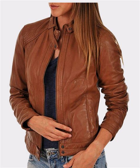 riderustic biker brown real leather jacket women  shipping included