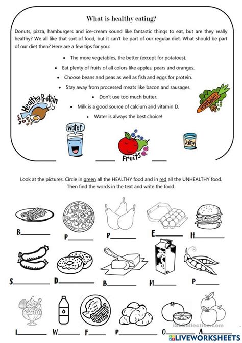 reading comprehension  exercise  grade    healthy eating kindergarten