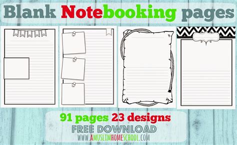 muslim homeschool  blank note booking pages