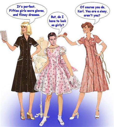 three women in dresses with speech bubbles above them