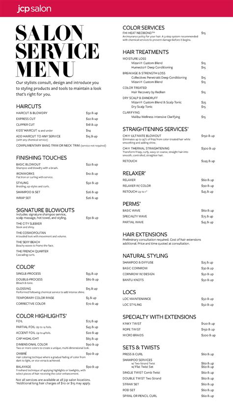 service menu jcpenney