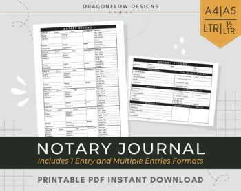 notary journal  printable notary public record template