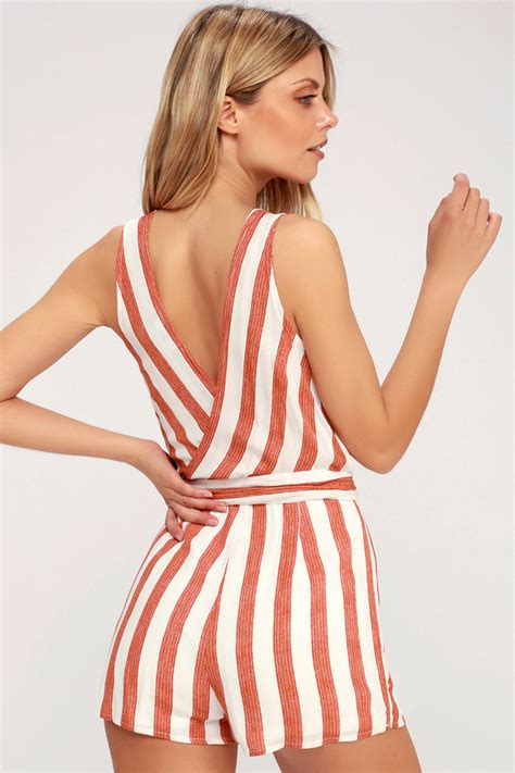 Cute Red And White Striped Romper Sleeveless Romper Lulus