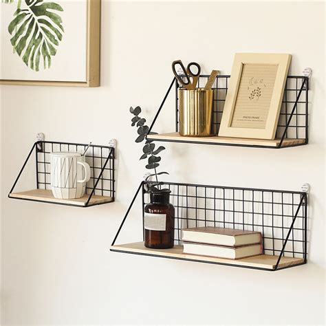 sml wooden iron wall shelf wall mounted storage rack small items