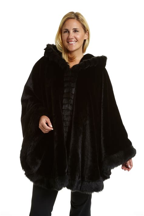 excelled womens  size faux fur hooded cape