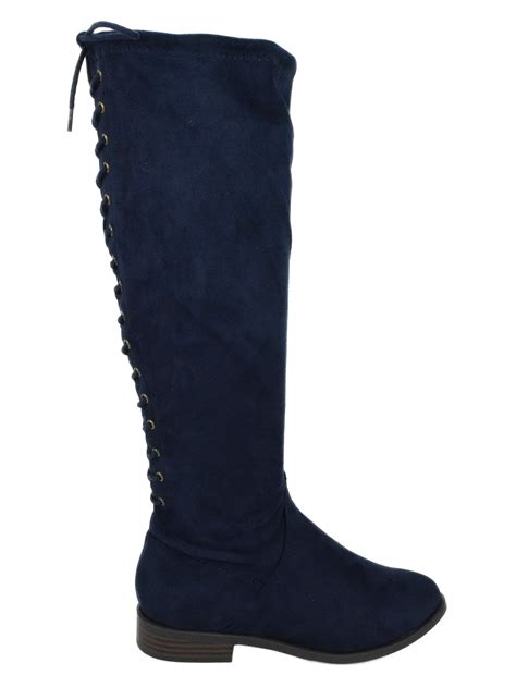 city classified liquid navy blue suede faux city classified women flat boots side zipper