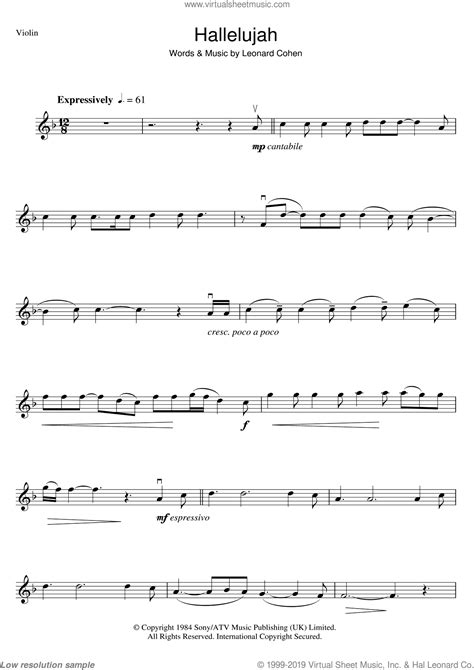 burke hallelujah sheet music for violin solo [pdf interactive]