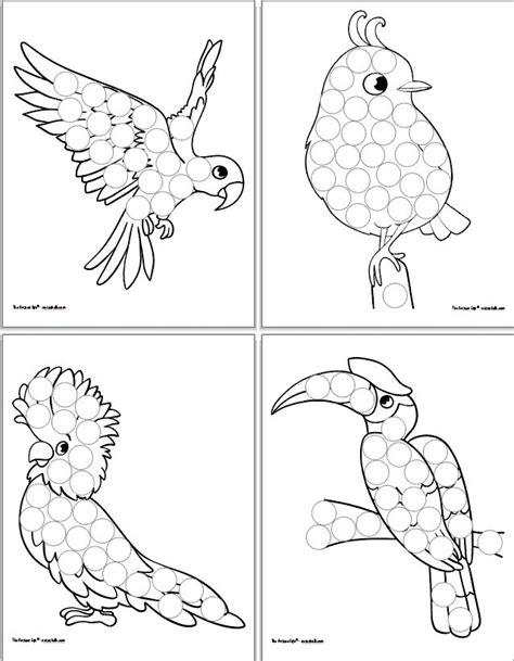printable tropical bird   dot pages  toddlers preschoolers