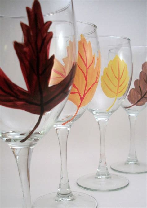 Fall Leaves Hand Painted Wine Glasses Fall Table Setting