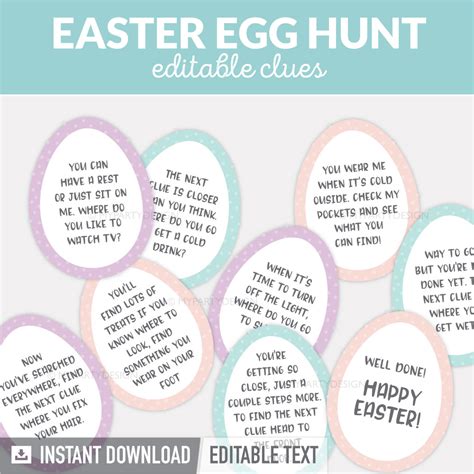 easter egg hunt clues printable editable   party design