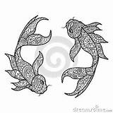 Coloring Koi Adults Vector Carp Fish Book Illustration Zentangle Stress Anti Lines Adult Style sketch template