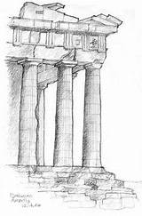 Griechische Antike Tempel Coloring Acropolis Griechischer Zeichnung Säulen sketch template