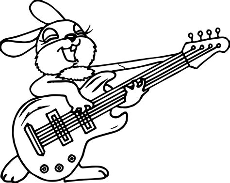 cool girl bunny anima playing  guitar coloring page coloring pages
