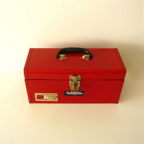 Vintage Waterloo Red Metal Tool Box All American Sixteen Inch Home