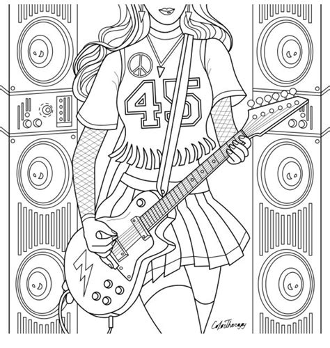 coloring pages girls playing guitar anime madalynilwalls