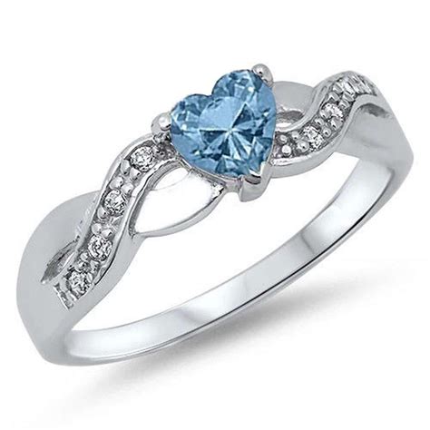 Heart Ring Infinity Ring Heart Shape Blue Aquamarine Round Clear Cz