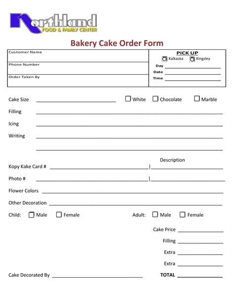 cake order forms  excel  ms word