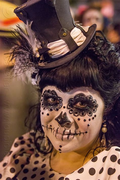 Woman With Cocktail Hat And Sugar Skull Makeup