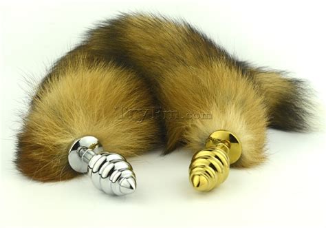 natural red fox tail with stainless steel silver twist plug tryfm