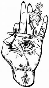 Trippy Drawings Drawing Psychedelic Hand Sketches Dark Sticker Hippie Tattoo Eye Seeing Wallsticker Fingers Hands Wall sketch template