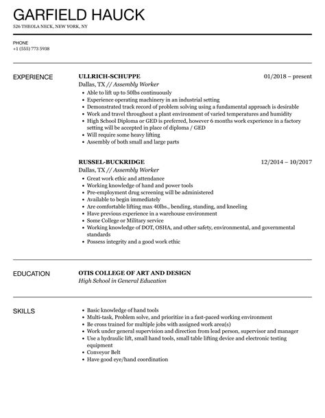 resume  assembly worker