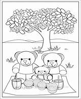 Picnic Teddy Bear Colouring Kids Fun Print sketch template