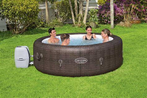 bestway lazy spa lay  spa rattan effect stmoritz airjet inflatable hot tub summer houses