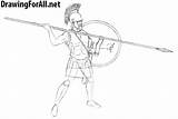 Greek Warrior Draw Ancient Drawing Outline Step Drawingforall sketch template