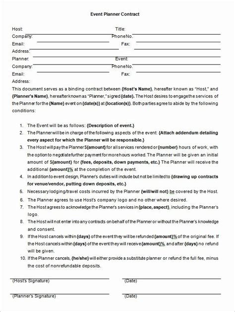 party planner contract template beautiful event contract template