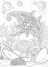Raie Coloriage Manta Colorare Wasserwelten Erwachsene Malbuch Adulti Mandala Algae Zentangle Justcolor Aquatiques Mondes Mundos Mandalas Underwater Calming Univers Disegno sketch template