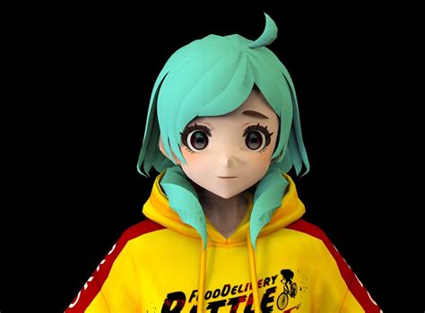 3d model anime girl low poly character 8 vr ar low poly rigged