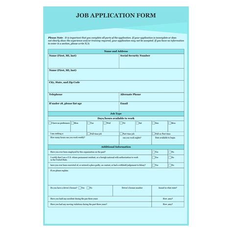 printable blank application  employment