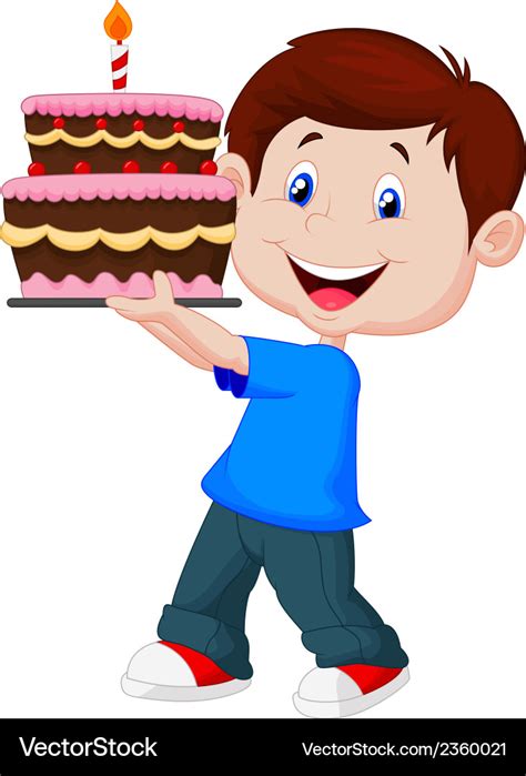 boy cartoon  birthday cake royalty  vector image