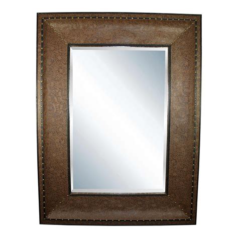 mirror  embossed brown leather frame ski country antiques home