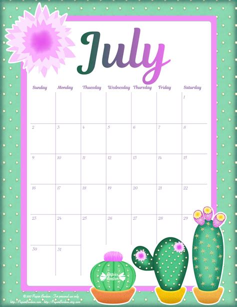 july  printable calendar